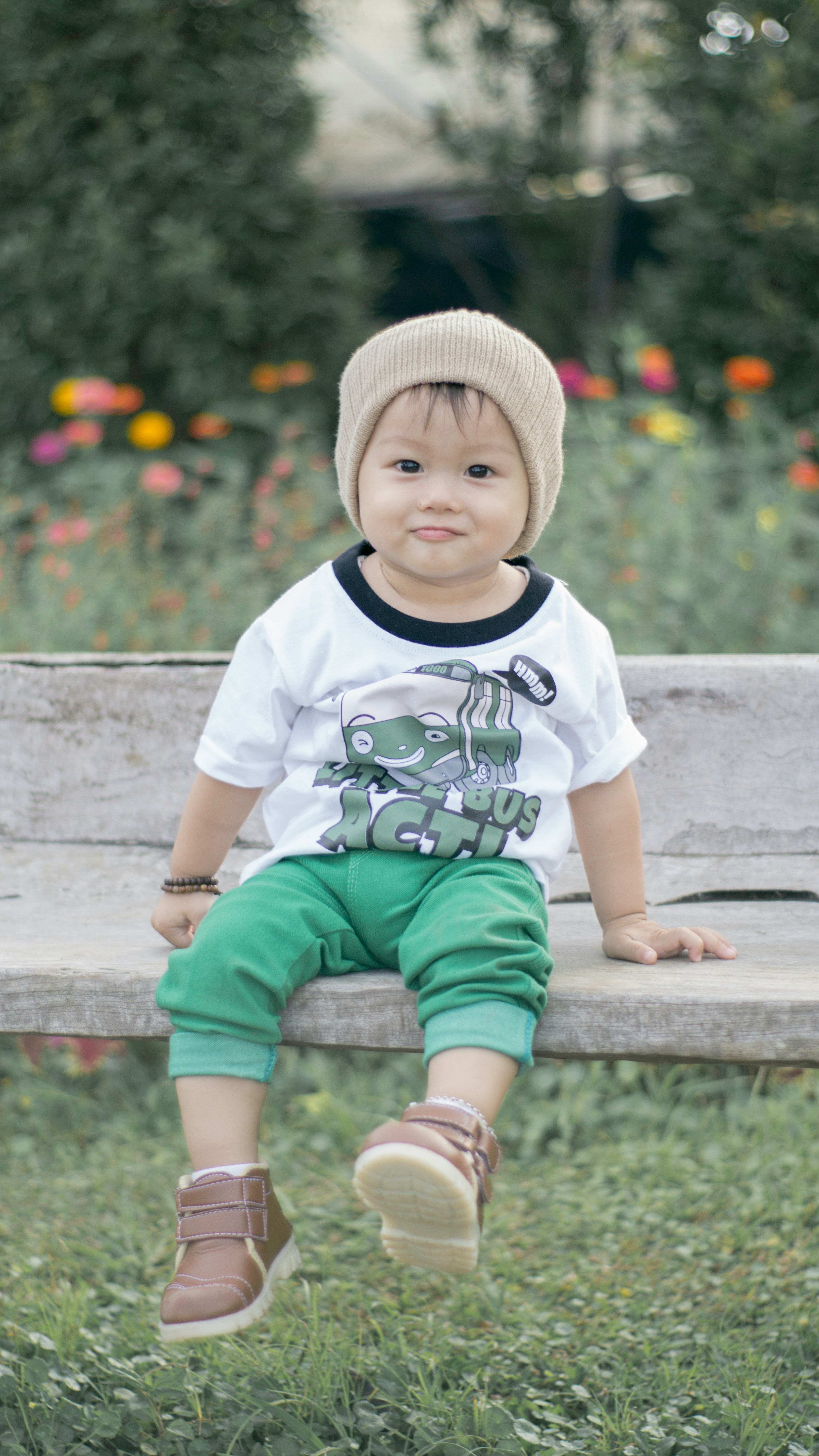 Child Sitting on Bench